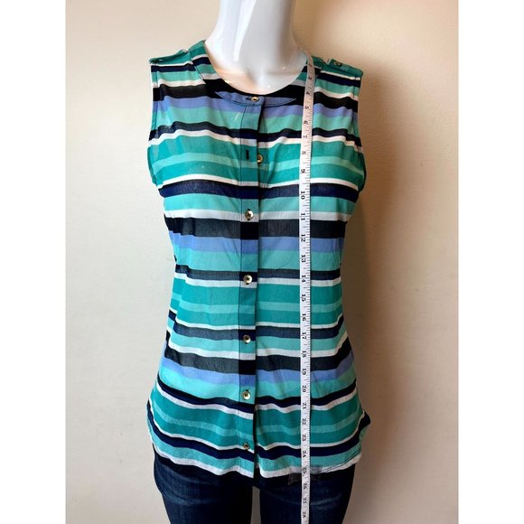 The Limited Women Striped Button-Up Top Sleeveless Round Neck Blue Black Size S - Picture 4 of 5